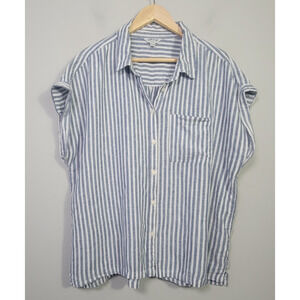 Orvis Womens XL Linen Blend Striped Short Sleeve Boxy Top Blue